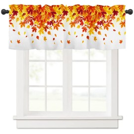 Fall Autumn Maple Leaves Curtains Valances for Kitchen Windows 42x12 Inch Thanksgiving Harvest Small Rod Pocket Window Valance Treatments Short Half Orange Leaf Curtain for Bathroom Living Room Decor