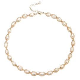 Ever Faith Baroque Pearls Collar Necklace, Gold Plated Vintage Freshwater Pearls Wrapped Silk Handmade Choker Necklace Dainty Wedding Bridal Jewellery for Women Bride