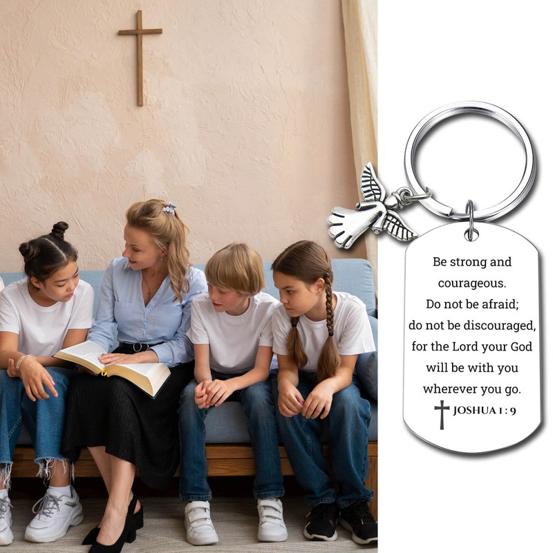 Inspirational Scripture Keychain with Angel Pendant - Bible Verse Key
