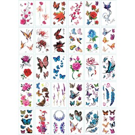 Yesallwas Butterfly Tattoo Stickers, Long Lasting, Set of 30, Tattoo Stickers, Butterfly, Tattoo Stickers, Body Stickers, Waterproof, For Children, Women, 2.2 x 3.8 inches (5.7 x 9.7 cm)