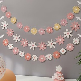 3 Packs Colour Gradient Daisy Banner Birthday Children's Birthday Decoration Unique Flower Daisy Garland Paper Garland Flowers Daisy Decoration Retro Boho Flower Birthday Banner Party Decoration