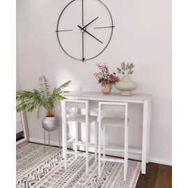 43 Inch Bar Table, Bar Height Pub Table, Water-Resistant Counter Height Table, Rectangular High Top for Kitchen & Dining Living Room, Grey Oak Metal Frame & Easy to Set Up, White