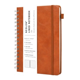 Lined Spiral Notebook Journal for Women Men 200 Pages A5 College Ruled Hardcover Leather with Pen Holder Notebook Journals for Note Taking Work (Orange)