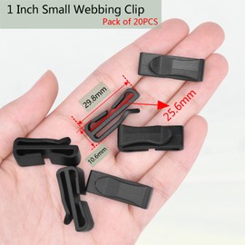 1" Plastic Webbing Ending Clip, 20 Pack Tactical Molle Belt Clip Hook, Hiking Camping Outdoor Backpack Strap Keeper Clips Slip Clip Buckle Helmet Goggle Webbing Clip Replacement
