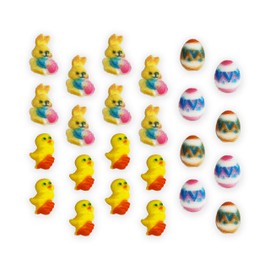 Mini Easter Animals Sugar Decoration Toppers - Bunnies, Chicks, & Eggs Edible Topper For Cakes, Cupcakes, Fruits, & More - 24ct