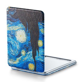 OMIRO 1X/3X Magnifying Mirror, Unique Painting Compact Mirror with Classical PU Leather, 2.4" W x 3.4" L (Starry Night)
