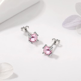 Birthstone Earrings, TIZU Stud Earrings, Silver 925 Birthday Gifts for Women Girls, Sterling Silver