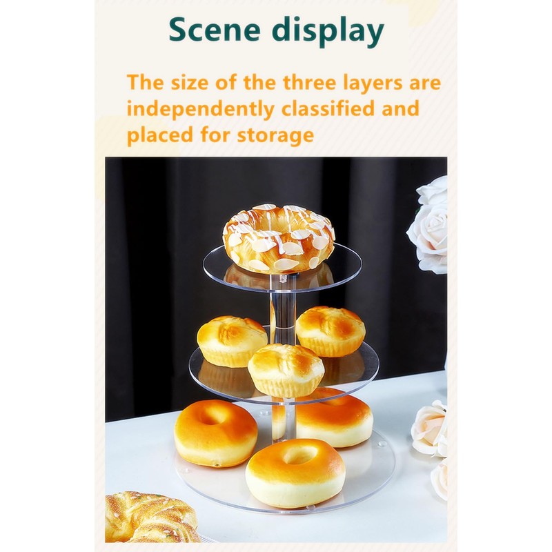 3 Layer Acrylic Round Clear Cupcake Stand for Birthday, Anniversary,