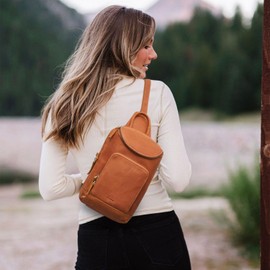 S-ZONE Sling Bag for Women Men Genuine Leather Vintage Crossbody Chest Bags Backpack Daypack Outdoor Travel