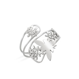 Dreamtimes Vintage Bee Rings Adjustable Bee Flower Spoon Rings for Women Sunflower Bee Ring Thumb Honey Rings Stainless Steel Wrap Open Rings Animal Jewellery, Stainless Steel, No