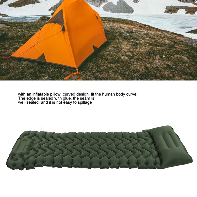 Inflatable Camping Sleeping Pad Green Leakproof Waterproof Portable Outdoor Camping
