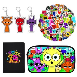 Cute Sprunk-i School Supplies Rhythm Box Stationery Set Includes Pocket Notebook, 60Pcs Waterproof Removable Stickers, Pencil Case, 3Pcs Keychains-Cartoon Game School Gift for Fans Favors(Sprunk-i)