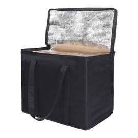 Insulated Reusable Grocery Shopping Bags,Large Food Delivery Cooler Bag,Shopping Tote with Zippered Top for Hot&Cold Food Transport,Stands Upright,Collapsible for Shopping Camping BBQ(Black-Set of 1)