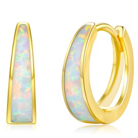 CiNily Opal Earrings, Small Gold Hoop Earrings for Women Trendy 14k Gold Plated Huggie Hoop Earrings Silver Chunky Earrings Opal Jewelry Gift for Mothers Day Birthday Daily, 15MM