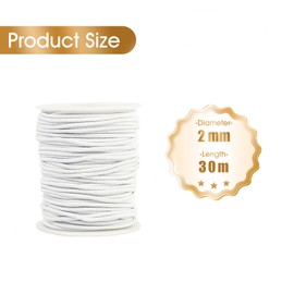 Rubber Rope 2 mm 30 m, White Expander Rope, Tarpaulin Rope, Weatherproof Tension Rope, Rubber Cord, Rubber Cord, Elastic Band, Bungee Cord for DIY Crafts, Sewing, Luggage, Camping (White, 2 mm x 30 m)