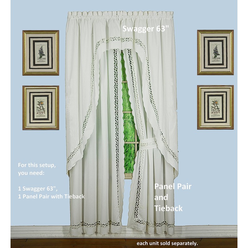 Today's Curtain, Hellina Tapework Panel Pair 84", White, 4-Piece-Set, 80"
