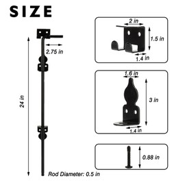 24 Inch Gate Drop Rod Cane Bolt Heavy Duty Cane Bolt for Wood Fences，Solid Steel Gate Hardware Ground Latch for PVC Vinyl Metal Gates Fences Doors (Black Finish 2 Pack)