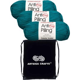 Premier Yarns Everyday Anti-Pilling Solid Peacock DN100-31 (3-Skeins - Same Dye Lot) #4 Worsted Weight Acrylic Yarn for Crocheting and Knitting with Project Bag