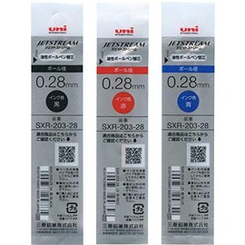 Mitsubishi Pencil Jet Stream Refill, 0.28, Bulk Pack, 3-Piece Set, 1 Black, 1 Red, 1 Blue