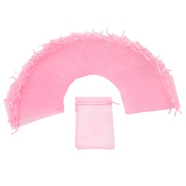 Bezall 100Pcs Organza Bags with Drawstring 3.5x4.5 inch, Pink Baby Shower Favor Bags for Girls, Mesh Jewelry Gift Pouches Wedding Party Candy Bags