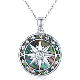 KINGWHYTE Compass Necklace Men's S925 Sterling Silver Compass Pendant Birthday Gifts Graduation Jewellery for Men Women, Sterling Silver
