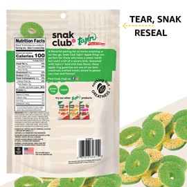 Snak Club Tajin Apple Rings, Sweet & Tasty Gummy Snacks, 11oz Family Size, Resealable Bag, 6 Count