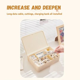 ULAKLU Cord Storage Organizer Clear Classification Cable Organizer Box,With10 Cable Ties Multiple Scenes Desktop Cord Organizer-Cable Management Box Small (Cream White)