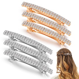 6 pcs Sparkly Rhinestone Bling Hair Clips, Silver Metal Crystal Hair Barrettes with Bling for Women, Elegant Ponytail Holder Side Clips for Weddings, Parties (Gold, Silver)