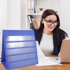 Pocket Chart Desktop Pocket Holder: 33 x 30.5CM Self-Standing Chart Holder - Double Sided Flip Chart - Tabletop Cards Sentence Strips File Holder with 20Pcs White Cards Size Small (White)