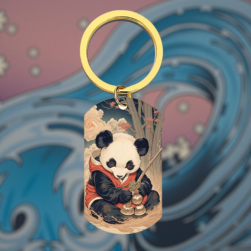XIOUDO Ukiyo-e Panda Key Holder, Japanese Style Design, Includes Metal