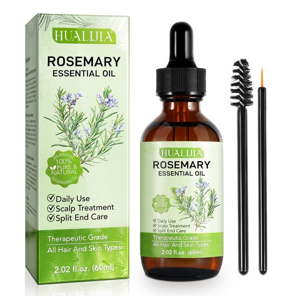 Rosmarinöl für Haare & Kopfhaut, 100% Bio Haaröl für Gesundes Haarwachstum, Rosmarinöl Haare für Nasses und Trockenes Haar Sanft Kopfmassage Bürste, 60ml