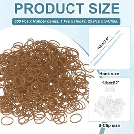sourcing map 600 Pcs Loom Rubber Bands Kit with 25 Pcs S-Clips 1-Hook Rubber Bands Refill Bracelet Making Kits for Weaving DIY Handcrafts Gift, Light Brown