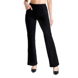 Yogipace,4 Pockets/Belt Loops,Petite Women's Flare Yoga Dress Pants Work Slacks,27",Black,Size L