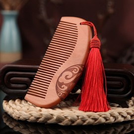 Portable Mini Hair Comb with Traditional Peach Wood Design Brush Red 3ea
