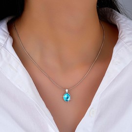 Xmsrn Vintage Oval Sapphire Pendant Necklace Blue Sapphire Crystal Choker Necklace Blue Oval Choker Necklace Rhinestone Sapphire Chain Necklace Blue Gemstone Choker Necklace for Women, Zinc, No