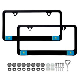 KAIMAK Kazakh Flag Aluminum License Plate Frames (Matte Black, 2 Pack, Free Screws and Caps Included)