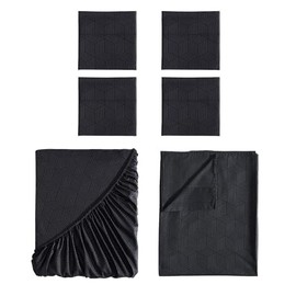 Perry Ellis Portfolio - Sheet Set, Wrinkle Resistant Bedding with Matching Pillowcases, Lightweight & Breathable Sheets, Dorm Room Essentials, Embossed Home Decor (Liam Black, Queen)