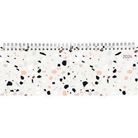 Table Landscape Calendar Style Terrazzo 2024 - Office Planner 29.7 x 10.5 cm - Table Calendar - 1 Week 2 Pages - Ring Binding - Alpha Edition