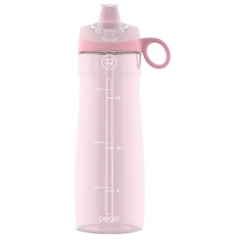 Pogo BPA-Free Tritan Plastic Water Bottle with Soft Straw, 32 Oz, Pink Satin