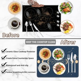 Stove Top Cover for Electric Stove,Retro Moon Phase Anti-Slip Heat Resistant Rubber Flat Top Oven Cover Mat, Dish Drying Mat 28.5'' x 20.5''