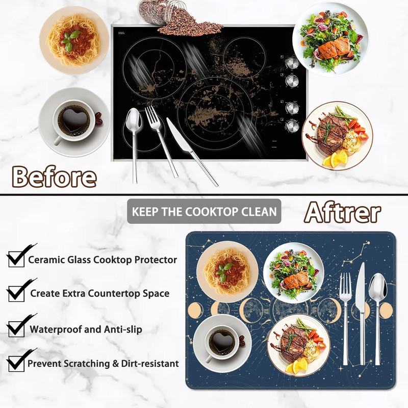 Stove Top Cover for Electric Stove,Retro Moon Phase Anti-Slip Heat