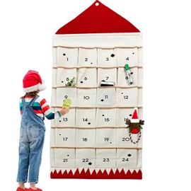 JapanAmStore Christmas Advent Calendar with Pockets Wall Hanging Bag for Home Xmas Countdown Decoration(Red)