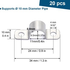 3/8 Inch Stainless Steel Conduit Clamps 2 Hole Pipe Clamps U Pipe Bracket Conduit Fixing Clips, Universal Clamp for Cylindrical Components - Fits OD 10 mm (Approx.3/8") | 20 Pcs