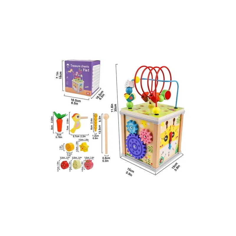 Cubo Actividades Montessori Educativo 7 En 1 Con Laberinto
