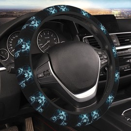Subily Animal Wolf and Moon Elastic Steering Wheel Cover, Thickened Anti-Slip Universal 15 Inch for Suvs Vans Sedans Trucks