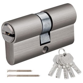 Hengsong Cylinder Lock 30/30, Lock Cylinder 30/30, Profile Cylinder for Front Door, Front Door, Security Lock Front Door, Garden Gate Lock, Front Door Lock, Approx. 6 cm x 1.68 cm x 3.28 cm, Grey