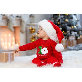 Von kilizo Baby Christmas Outfit My First Christmas Baby Girl Boy Outfit Santa Claus Print 3-6 Months infant Boy Girl Christmas Onesie Outfit Footed Romper Matching Santa Hat