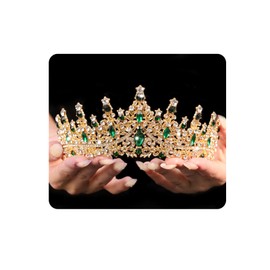 Yheahin Vintage Crystal Crown and Tiara for Women Bridal Wedding Rhinestone Tiara Princess Queen Crown Gothic Black Tiara Headpieces for Cosplay Costume Birthday Party (Gold-green)