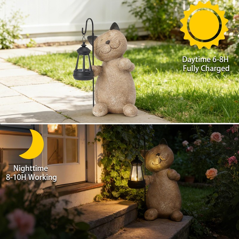 Braxio Solar Cat Garden Statue - 11.6" Yard Decorations Outdoor