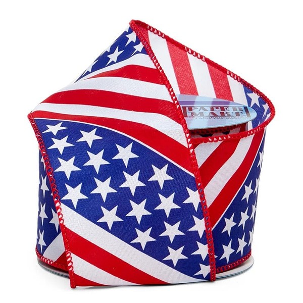 Paper Mart Patriotic Ribbon, Wired Ribbon 2.5 Inch Wide, 10
